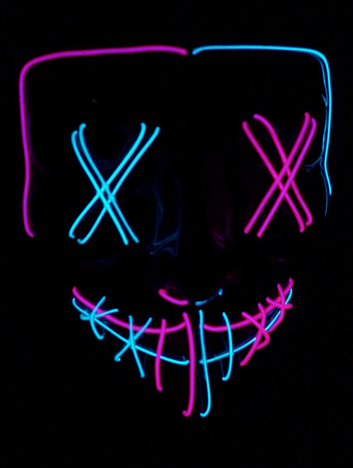 Light up Halloween Mask Purge EL Wire LED Glow X Eyes Mask Pink Teal - $14.99