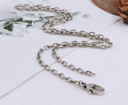 Genuine Handmade 925 Sterling Silver Customized Strip Pattern 4MM Chain Necklace - £223.15 GBP