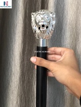 Sterling Silver Lion Head Walking Stick with Black Beechwood Shaft and C... - £140.75 GBP