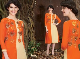 Elegant Orange and Cream Georgette Kurti Top67 - £15.72 GBP