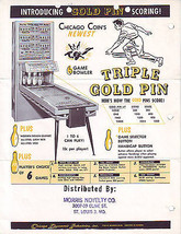 TRIPLE GOLD PIN CHICAGO COIN 1961 ORIGINAL SHUFFLE ALLEY GAME FLYER Vint... - $19.48