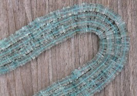8 inches of smooth aquamarine heishi square gemstone beads, 4 mm -- 5 mm, natura - $32.59