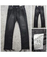 mnml Jeans Mens 33x32 Black Straight Raw Hem Denim Button Fly Gothic Grunge - $39.95