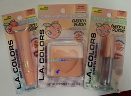 L.A Colors Cheeky &amp; Peachy Lip Gloss Cheek &amp; Lip Oil &amp; Glitter Balm 3 Pc New - £17.71 GBP