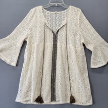 Easel Womens Shirt Size S Cream Preppy Lace Boho Chic Smock Bell Sleeves V-Neck - £10.07 GBP