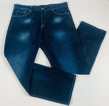 Calvin Klein Mens Jeans 38 x 32 Blue Relaxed Straight Dark Whiskers (39 ... - $23.74