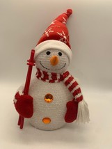 7&quot; Snowman Holding Ski Poles Red Hat Scarf Color Changing Light Up Christmas - £9.51 GBP