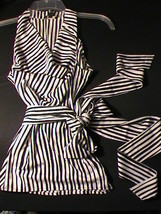 Ann Taylor black white striped women&#39;s-0 top blouse cowl-neck sleeveless... - £33.28 GBP