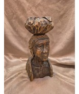 Vintage Hand Carved Wooden African Woman Carrying Basket/Headress Statue - $77.35