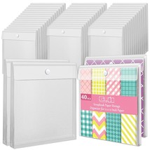 40 Pieces Scrapbook Paper Organizer With Hook And Loop Closure, Clear 12X12 Pape - £46.14 GBP