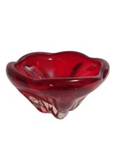 MCM Handblown 8.5&quot; D Ruby Red Cased in Clear Art Glass Molar / Lobed Bow... - £27.26 GBP