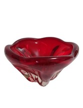 MCM Handblown 8.5&quot; D Ruby Red Cased in Clear Art Glass Molar / Lobed Bow... - £27.61 GBP