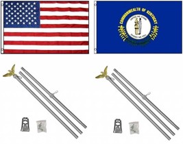 AES 3x5 3&#39;x5&#39; USA American w/State of Kentucky Flag w/Two 6&#39; Aluminum Flagpole P - £26.99 GBP