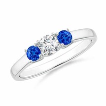 ANGARA 4MM Natural Diamond and Sapphire Three Stone Ring in Silver - £382.73 GBP+