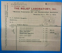 THE RELIEF LABORATORY (NY) vintage November 1, 1919 invoice on letterhead - £10.09 GBP