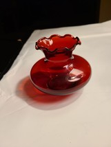 Anchor Hocking ~ Royal Ruby Red Glass Vase W/ Ruffled Edge ~ 3 1/4” Tall - $9.49