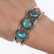 6.25&quot; 60&#39;s-70&#39;s Gorgeous turquoise silver cuff bracelet - $450.45