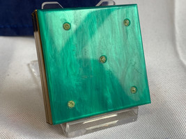 Vtg Compact Green Marbled Acrylic Rhinestone Mirrored Powder Box Makeup Vanity - £23.44 GBP