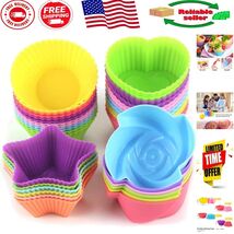 Eco-Friendly 24 Silicone Cupcake Liners - Easy Clean Non-Toxic Baking Molds - $21.17 CAD