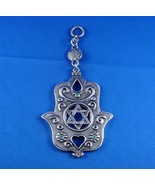 WALL HANGING PEWTER CHAMSAH WITH STAR OF DAVID DESIGN W/BLUE AND GREEN S... - £25.17 GBP