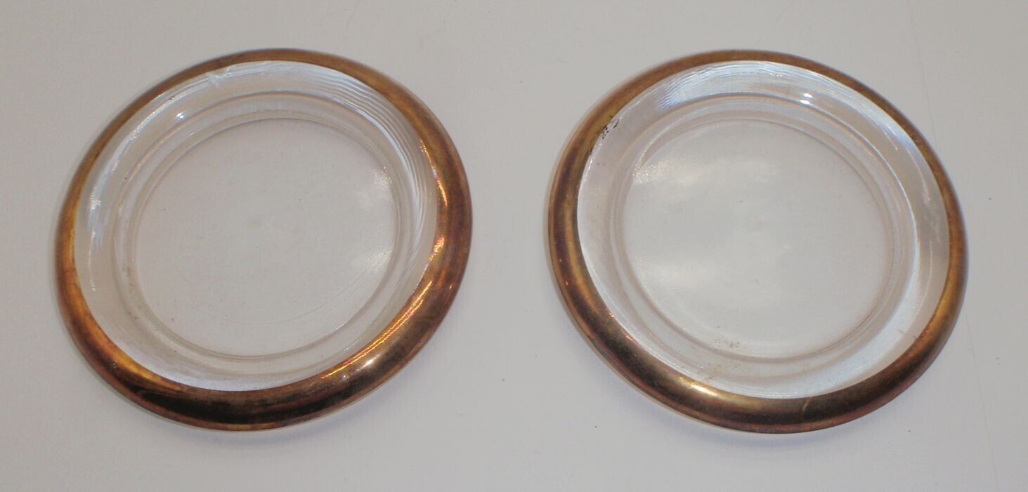 Lot Of 2 Heavy 6&quot; Clear Glass w Gold Trim - Coaster, Candle Holder, Hot ... - $3.99
