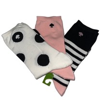Kate Spade Crew Socks Pink White Black 3 Pair Polka Dot Stripe Logo Size 4-10 - £19.82 GBP