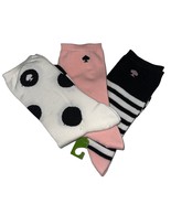 Kate Spade Crew Socks Pink White Black 3 Pair Polka Dot Stripe Logo Size... - £19.69 GBP