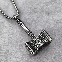Men Viking Thor&#39;s Hammer Pendant Necklace Punk Jewelry Stainless Steel Chain 24&quot; - £9.50 GBP