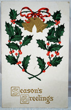 Antique Embossed Postcard Seasons Greetings Boughs of Holly 1913 1 Cent Stamp - £4.00 GBP