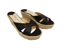 JIMMY CHOO Black Embossed &quot;Paisley&quot; Espadrille Wedges - Size 39 - New in Box - £231.80 GBP