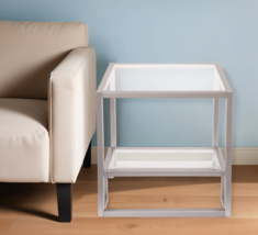 22&quot; Nickel And Clear Glass And Steel Square End Table With Shelf - $212.81