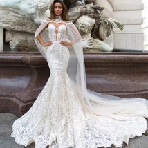 Beautifull New Arrive Lace Mermaid Wedding Dresses With Tulle Shawl Slim Elegant - £476.43 GBP