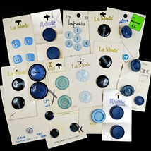 35 Vintage Blue Buttons on Cards, 1960s-80s Sewing Notions Lot, Unused, JRB - $463.64 MXN