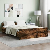 Industrial Rustic Smoked Oak Wooden Double 135cm Size Bed Frame With Hea... - $176.37