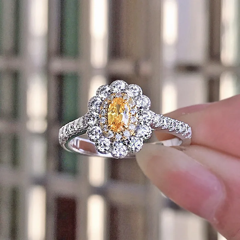 PANSYSEN Romantic  925  Silver Flower Citrine Sapphire Gemstone  Rings for Women - £44.75 GBP