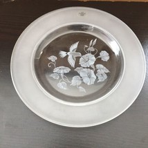 Vtg Avon Hummingbird Flowers Plate Etched Lead Crystal 8 ins Grannycore - $11.75