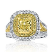 Certifié GIA 2.56 Cts Faint Jaune Radiant Anneau Fiançailles Diamant 18k Or - £5,120.49 GBP