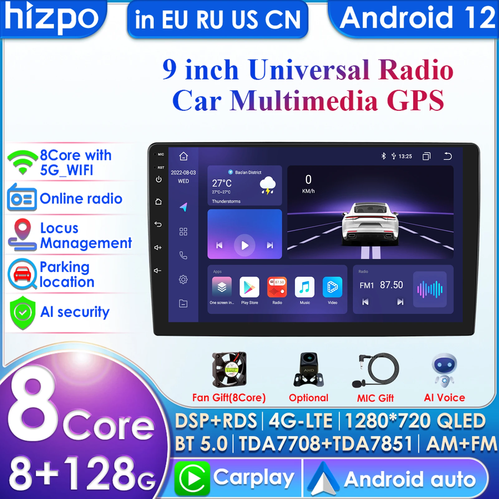 7862 DSP 2Din Car Radio 4G LTE Carplay Android Auto 9 Inch 8G 128G Universal - £78.45 GBP+