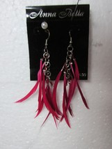 &quot;&quot;LONG -FUSHIA COLOR - 7 DROP BEADED FEATHERS&quot;&quot; - PIERCED EARRINGS - NEW... - $8.89