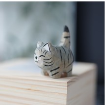 Handmade Wooden Cat Figurine Creative Wood Carving Animal Trinket Home D... - $12.00