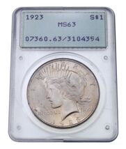 1923 Silver Peace Dollar Graded by PCGS as MS-63 Old Holder - $103.31