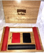 Poker Chip Set Vintage Marlboro Cigarette  Wooden Oak Box Case - $454.48 MXN