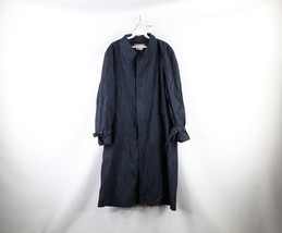 Vintage 70s Gucci Mens Size 48 Distressed Silk Trench Coat Jacket Navy Blue - £949.59 GBP