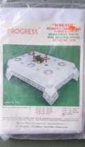 Cross Stitch Stamped Progress 68” Round Tablecloth Kit &quot;Wreath” Styled b... - $28.49