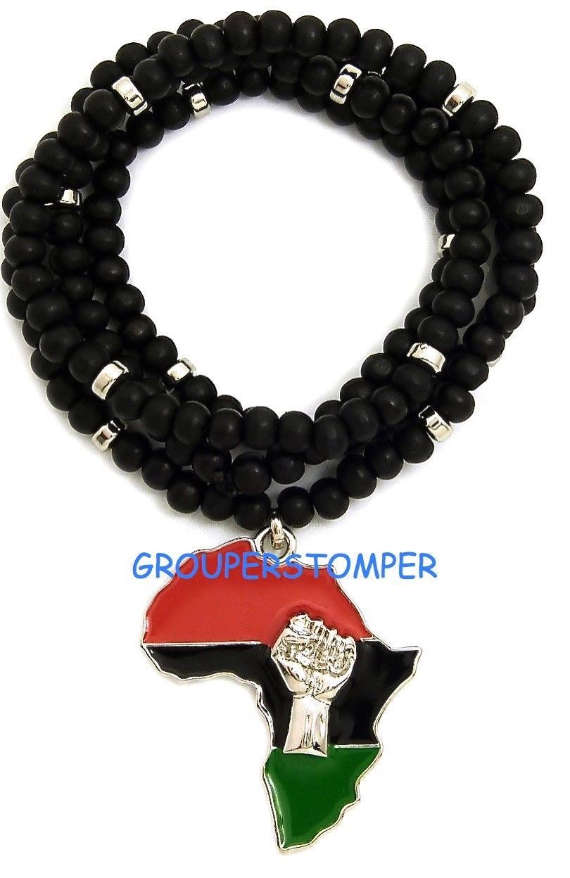 Primary image for Power Fist On Pan-African Africa Pendant with Wood Bead Necklace