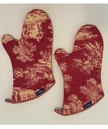 Fnapp France Quilted 2 Potholders/Oven Mitts Yellow Red Print Made in Fr... - $31.07 CAD
