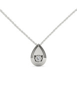 Solid 10K White Gold 0.018Ct Dancing Diamond  Pendant Necklace - £173.43 GBP