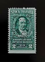 1941 $2 U.S. Internal Revenue, T. Ewing, Stock Transfer, Bright Green, R... - $4.48