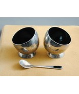 2 Modernist Angled Meka Denmark Sterling Enamel Open Salt &amp; 1 Spoon Mach... - €254,44 EUR