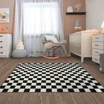 Seavish Checkered Rug,5X6.5 Ft.Black And White Outdoor Rug Moroccan Checkerboard - £61.51 GBP